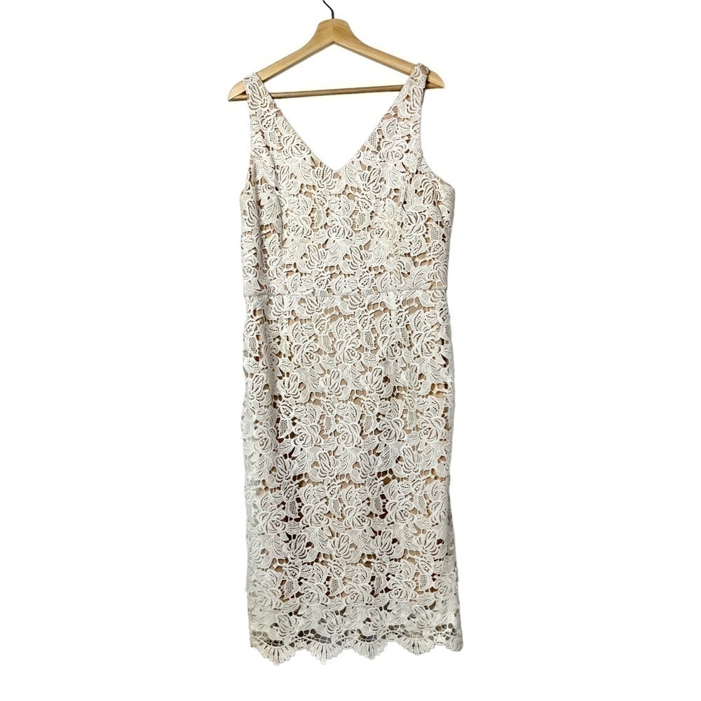 Marina White Lace Sleeveless Bodycon Midi Dress 16